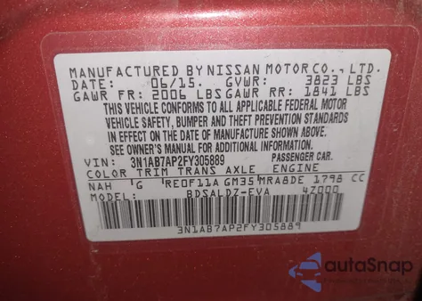 2015 Nissan Sentra Sv from USA, damaged, VIN 3N1AB7AP2FY305889